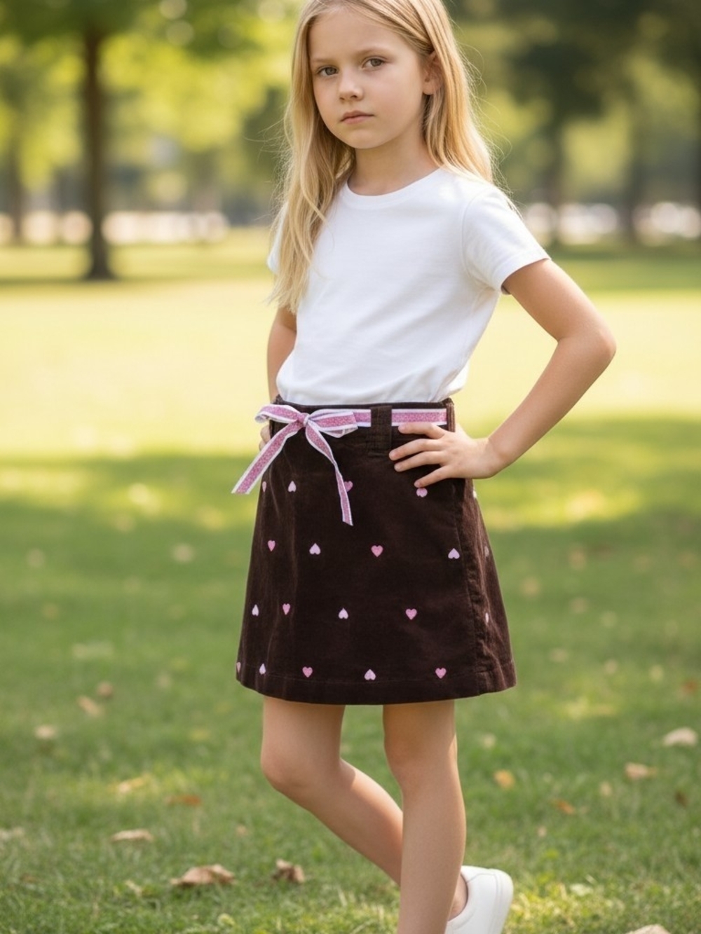 #34 Hartstrings Vintage Brown Velvet Skirt with Pink Heart Details